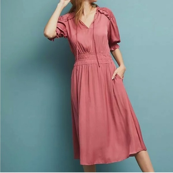 Anthropologie Cape May Midi Dress Current Air Rose Pink Extra Large New With Tag - Picture 1 of 7